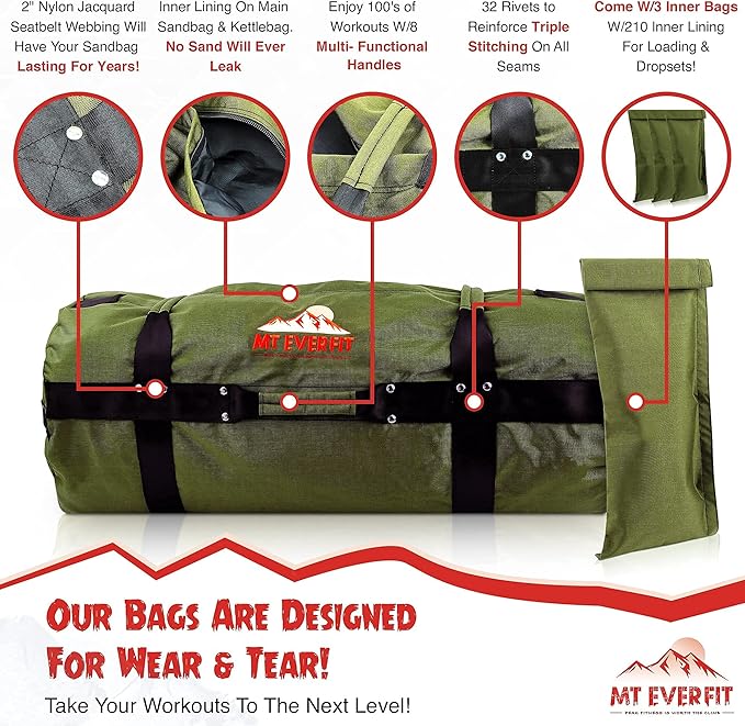 Sandbag Workout Bag & Sandbag Kettlebell Set - 1050 Cordura 8 Thick 3 Inner