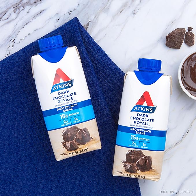 Atkins Dark Chocolate Royale Protein Shake, 15g Protein, Low Glycemic, 2g Net Carb, 1g Sugar, Keto Friendly, 12 Count