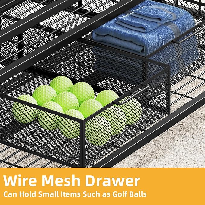 DWVO Golf Bag Organizer for Garage, Golf Storage Organizer w/Wheels for Garage Club and Shed, Golf Bag Storage Rack w/Drawer for Golf Bags, Clubs, Balls and Other Equipment Accessories