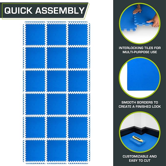 ProsourceFit Extra Thick Puzzle Exercise Mat 1 inch 24 Sq 6 Tiles