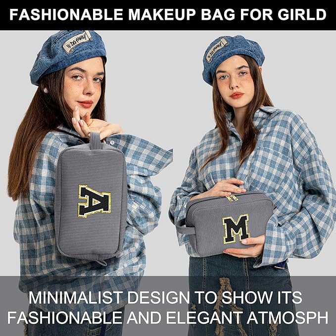 YOOLIFE Initial Travel Makeup Bag Cosmetic Bag - Teen Girl Gifts Trendy Stuff Friend Birthday Gifts for Women Teen Girl Kids