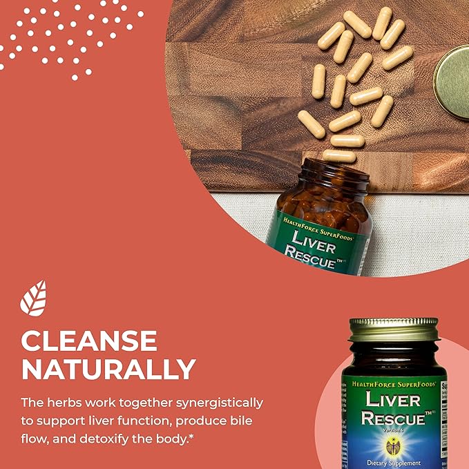HealthForce SuperFoods Liver Rescue - Natural Liver Cleanse - Liver Health Formula with Milk Thistle & Dandelion Root - Gluten-Free & Vegan - 30 Capsules