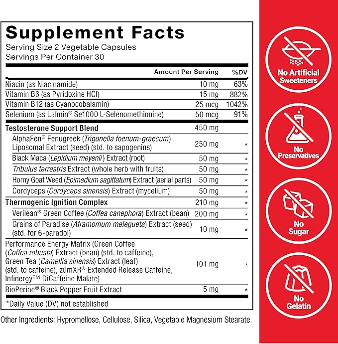 Force Factor Test X180 Surge Testosterone Support for Men, Male Vitality Enhancing Supplement, Promote Muscle & Strength, Support Weight, Boost Long-Lasting Energy, 60 Capsules