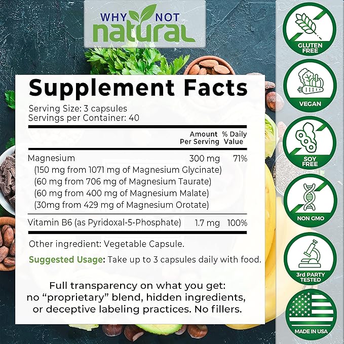 4-in-1 Magnesium Complex Supplement - Glycinate, Taurate, Malate, Orotate Blend Capsules - 300 mg per Serving, 120 Capsules