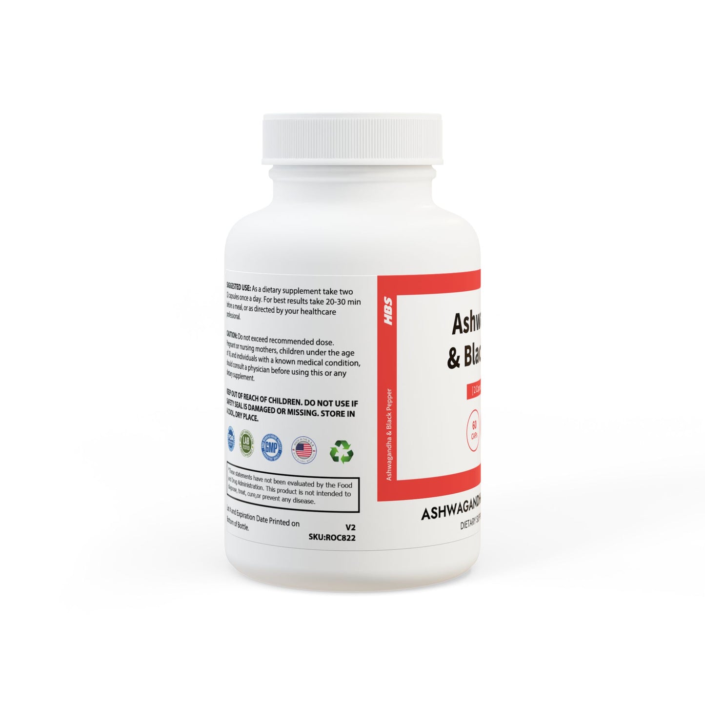 HBS, Ashwagandha and Black Pepper Supplement (60 Vegetable Capsules)