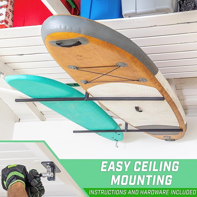 GoSports Kayak Rack for Garage Ceiling Mount - Adjustable Storage Hangers for 2 Kayaks, SUPs, or Surfboards