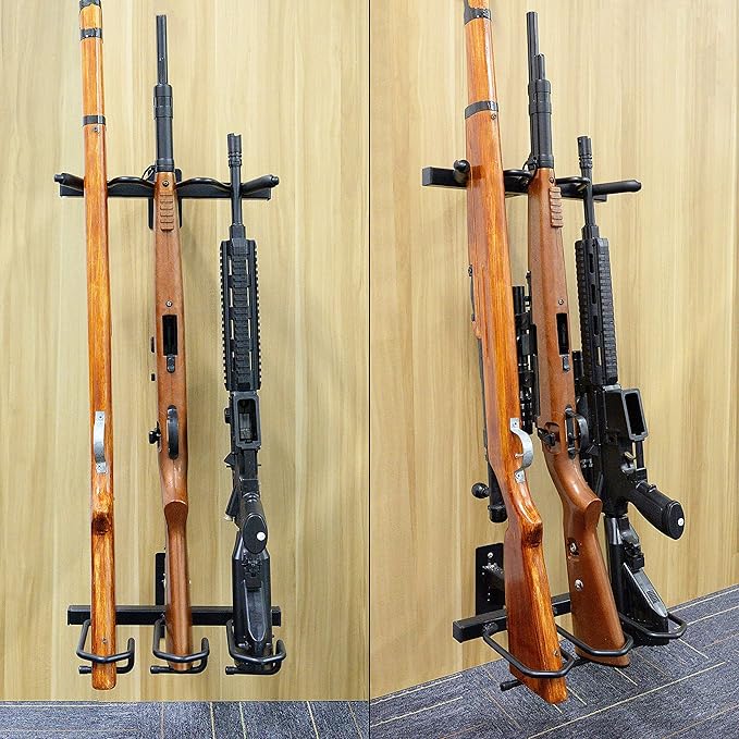 Gun Rack, Gun Rack Wall Mount for Rifles and Shotguns, Rifle Rack - Heavy Duty Steel, 3-Slot