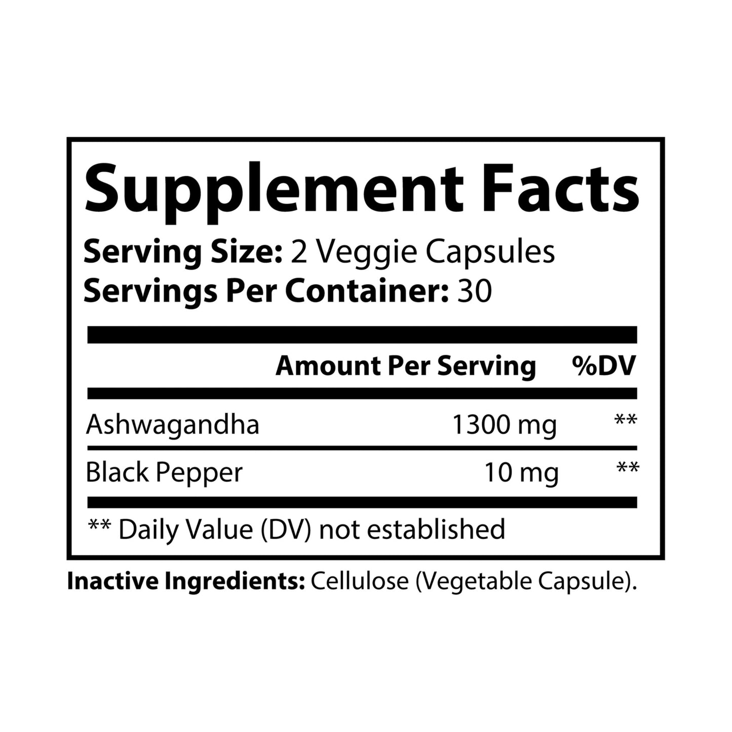 HBS, Ashwagandha and Black Pepper Supplement (60 Vegetable Capsules)