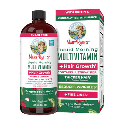 MaryRuth's Liquid Multivitamin + Hair Growth | Clinically Tested in Women for Thicker Hair & Facial Wrinkles | Biotin 10000mcg | Lustriva Hair Growth Supplements | Skin Care | Ages 18+ | 30 Fl Oz