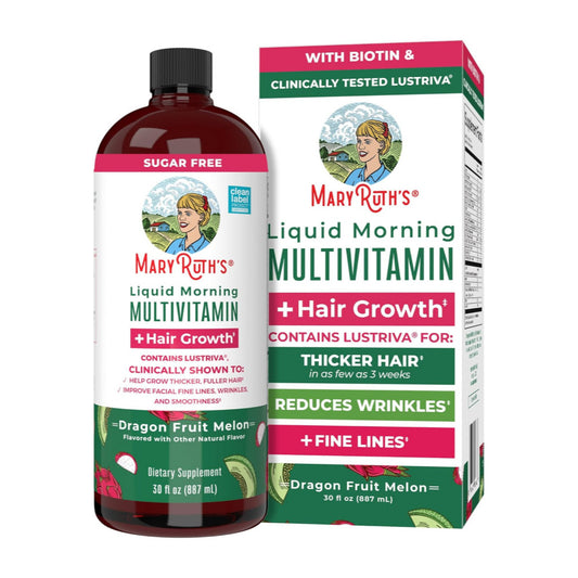 MaryRuth's Liquid Multivitamin + Hair Growth | Clinically Tested in Women for Thicker Hair & Facial Wrinkles | Biotin 10000mcg | Lustriva Hair Growth Supplements | Skin Care | Ages 18+ | 30 Fl Oz