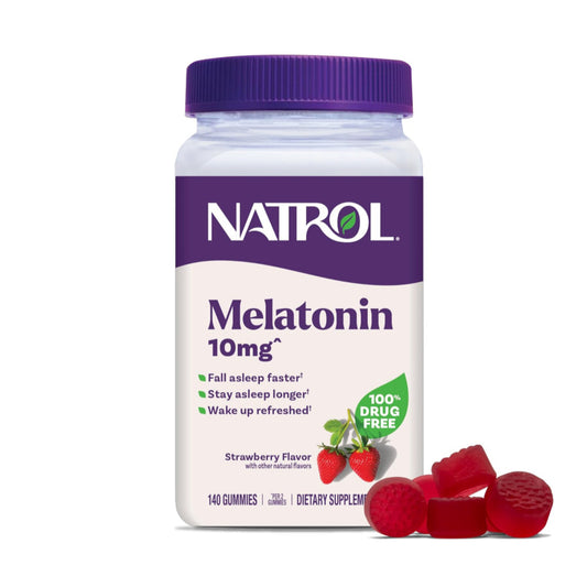 Natrol Melatonin Gummies, Sleep Support for Adults, Melatonin 10 mg, 140 Strawberry-Flavored, Up to 70 Days