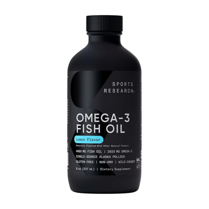 Sports Research Omega-3 Fish Oil 4685mg - Sourced from Wild Caught Alaska Pollock - Natural Lemon Flavor, MSC Certified Sustainable - 8oz