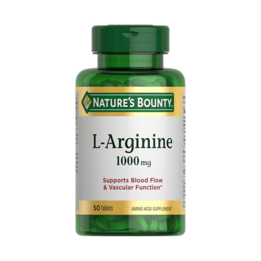 Nature’s Bounty L-Arginine 1000mg for Supporting Blood Flow and Vascular Function – Non-GMO, Gluten Free, 50 Tablets