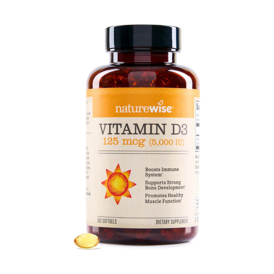 NatureWise Vitamin D3 5000iu (125 mcg) 1 Year Supply for Immune Support, Healthy Muscle Function, and Bone Health - Non-GMO, Gluten Free in Organic Extra Virgin Olive Oil, (Mini Softgel), 360 Count