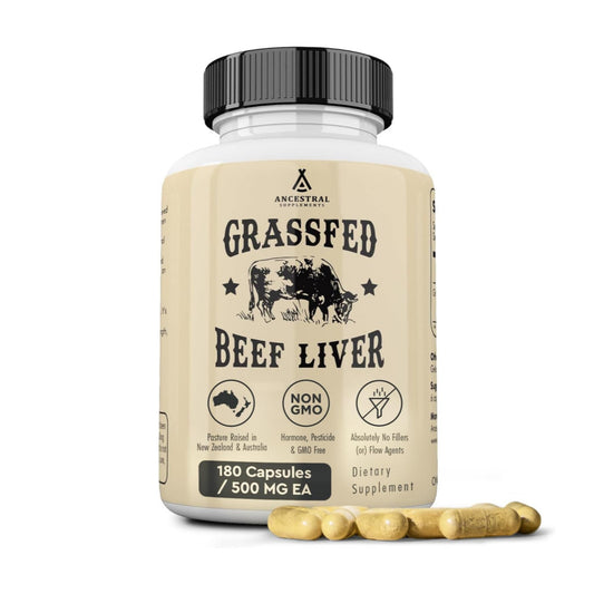 Ancestral Supplements Grass Fed Beef Liver 180 Capsules, Supports Energy Production, Detoxification, Digestion, Immunity and Full Body Wellness, Non-GMO, Freeze Dried Liver Health Supplement