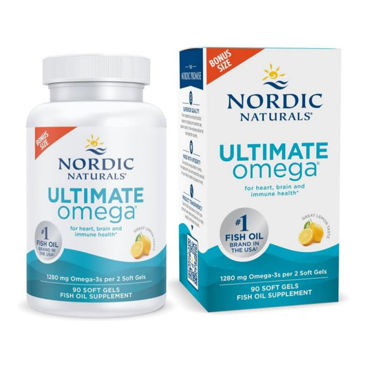 Nordic Naturals Ultimate Omega, Lemon Flavor - 90 Soft Gels - 1280 mg Omega-3 - High-Potency Omega-3 Fish Oil Supplement with EPA & DHA - Promotes Brain & Heart Health - Non-GMO - 45 Servings