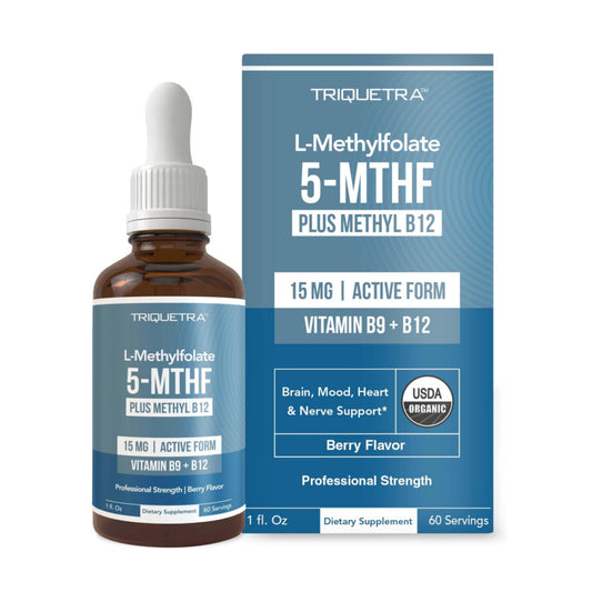 L Methyl Folate 15mg Plus Methyl B12 Cofactor – Organic Berry Flavor, High Potency Liquid Sublingual Active 5-MTHF Form - Supports Mood, Methylation, Cognition – Bioactive Forms Vitamin B9 & B12 (1oz)