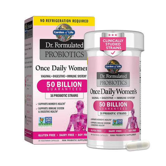 Garden of Life Once Daily Dr. Formulated Probiotics for Women 50 Billion CFU 16 Probiotic Strains with Organic Prebiotics for Digestive, Vaginal & Immune Health, Dairy Free, Shelf Stable 30 Capsules