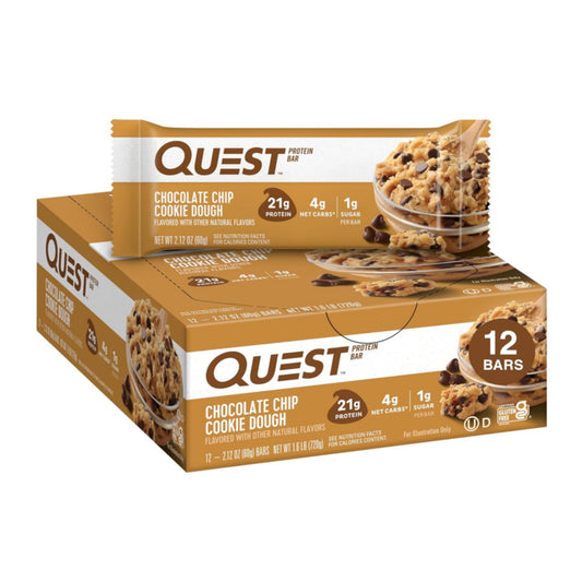 Quest Nutrition Chocolate Chip Dough Cookie Protein Bars, 21g Protein, 1g Sugar, 4g Net Carb, Gluten Free, Keto Friendy, 12 Count