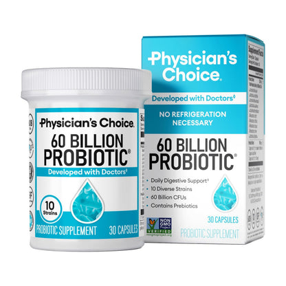 Physician's Choice Probiotics 60 Billion CFU - 10 Strains + Organic Prebiotics - Immune, Digestive & Gut Health - Supports Occasional Constipation, Diarrhea, Gas & Bloating - for Women & Men - 30ct