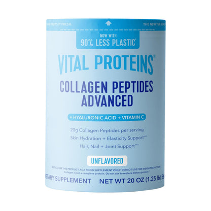 Vital Proteins Collagen Peptides Powder Advanced with Hyaluronic Acid & Vitamin C - 20oz Collagen Protein, Unflavored, 27 Servings