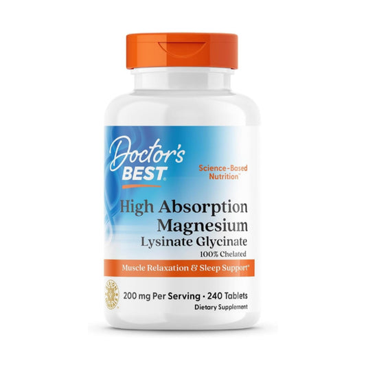 Doctor’s Best High Absorption Magnesium Glycinate Lysinate Supplement - 100% Chelated for Maximum Absorption - Magnesium for Sleep and Muscle Relaxation - 200 Mg Per Serving - 240 Tablets
