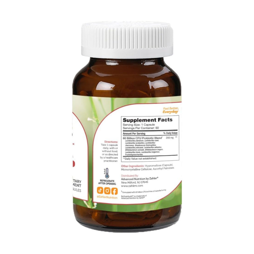 Zahler BioDophilus60, 60 Billion CFU Probiotic + Prebiotic - 11 Strains Daily Probiotic Supplement - Kosher Probiotics for Women for Digestive Health, Probiotics for Men for Gut Health (60 Capsules)