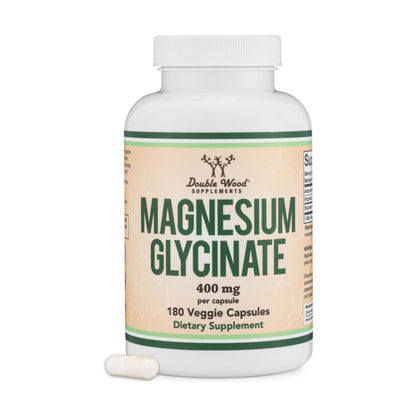 Magnesium Glycinate 400mg, 180 Capsules (Vegan Safe, Third Party Tested, Gluten Free, Non-GMO) High Absorption Magnesium by Double Wood Supplements