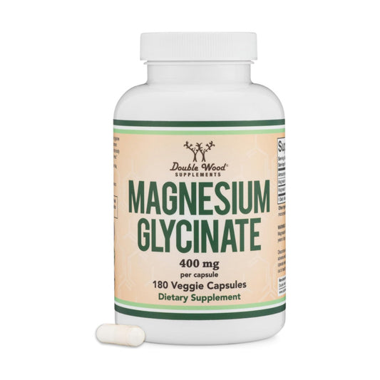 Magnesium Glycinate 400mg, 180 Capsules (Vegan Safe, Third Party Tested, Gluten Free, Non-GMO) High Absorption Magnesium by Double Wood Supplements