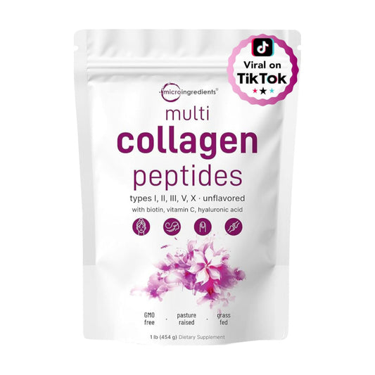 Micro Ingredients Multi Collagen Peptides Powder, 16oz | Type I, II, III, V, X + Biotin, Vitamin C & Hyaluronic Acid | Unflavored | Supports Hair, Skin & Joint Health | Keto, Non-GMO