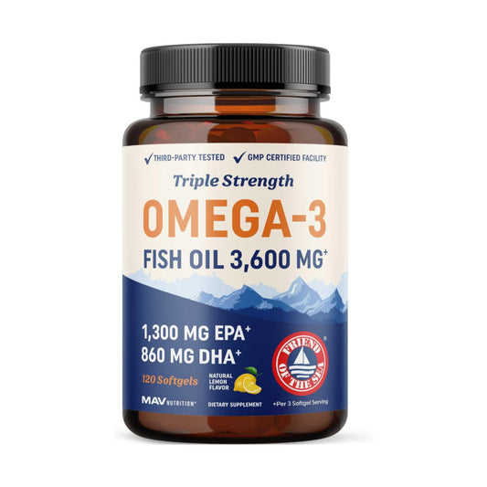 Triple Strength Omega 3 Fish Oil | 3600 mg EPA & DHA | Over 2100mg of Omega 3 Fatty Acids | 1300mg EPA + 860mg DHA | Best Essential Fatty Acids | Premium Burpless Softgel Supplements (120 Ct)