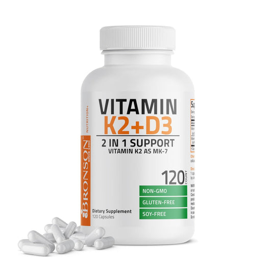 Bronson Vitamin K2 (MK7) with D3 Supplement Non-GMO Formula 5000 IU Vitamin D3 & 90 mcg K2 MK-7 Easy to Swallow D & K Complex, 120 Capsules