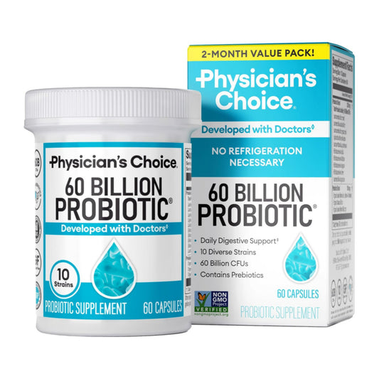 Physician's CHOICE Probiotics 60 Billion CFU - 10 Strains + Organic Prebiotics - Immune, Digestive & Gut Health - Supports Occasional Constipation, Diarrhea, Gas & Bloating - for Women & Men - 60ct