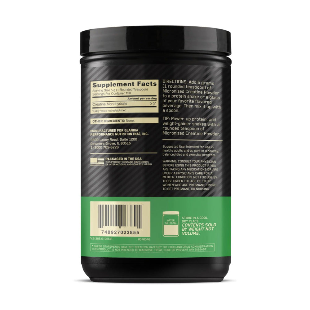 Optimum Nutrition Micronized Creatine Monohydrate Powder, Unflavored, 120 Servings, 600 Grams