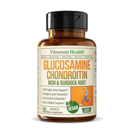 Vimerson Health Vegan Glucosamine Chondroitin MSM - 100% Vegan Joint Support Supplement for Women & Men with Burdock and Glucosamine Sulfate 1500 mg. Used for Cartilage and Joint Health and Flexibility - 90 Capsules