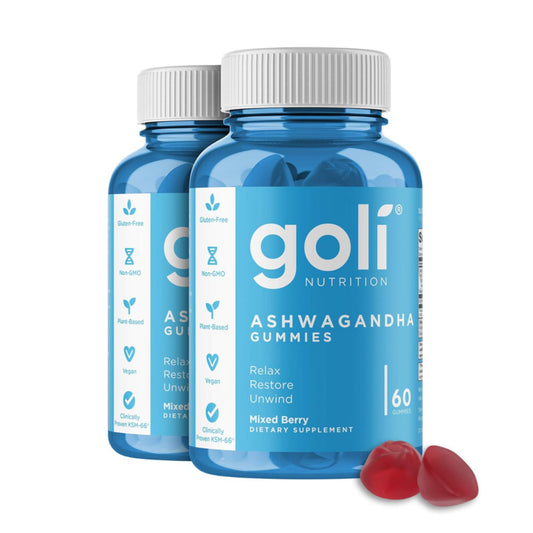 Goli Ashwagandha & Vitamin D Gummy 120 Count - Mixed Berry, KSM-66, Vegan, Plant Based, Non-GMO, Gluten-Free & Gelatin Free Relax. Restore. Unwind, Pack of 2