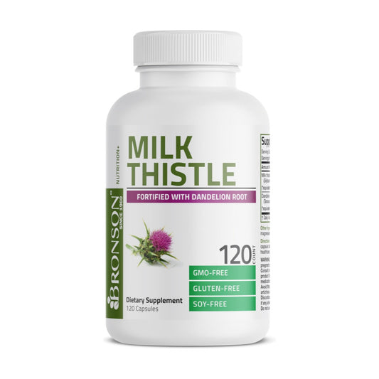 Bronson Milk Thistle Silymarin Marianum & Dandelion Root Liver Health Support, Antioxidant Support, Detox, 120 Capsules