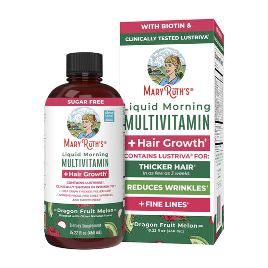 MaryRuth's Liquid Multivitamin + Hair Growth | Biotin 10000mcg | Lustriva Hair Growth Supplement | Clinically Tested in Women for Thicker Hair & Facial Wrinkle | Skin Care | Ages 18+ | 15.22 Fl Oz
