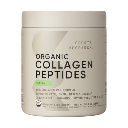 Sports Research Premium Collagen Peptides Powder and Organic Matcha Green Tea - Collagen Powder Protein Supplement with Japanese Matcha and Amino Acids - Gluten Free, Non-GMO, Sugar Free