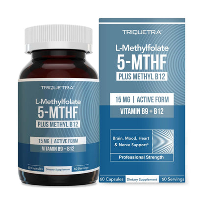 L Methyl Folate 15mg Plus Methyl B12 Cofactor – High Potency, Active 5-MTHF Form - Supports Mood, Methylation, Cognition – Bioactive Forms of Vitamin B9 & B12 (60 Capsules – 60 Servings)
