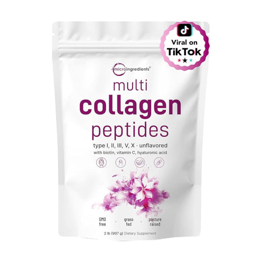 Micro Ingredients Multi Collagen Peptides Powder, 2lb | Type I, II, III, V, X + Biotin, Vitamin C & Hyaluronic Acid | Unflavored | Supports Hair, Skin & Joint Health | Keto, Non-GMO