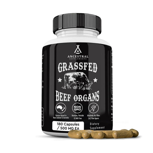 Ancestral Supplements Grass Fed Beef Organ Supplement, Supports Whole Body Wellness with Proprietary Blend of Liver, Heart, Kidney, Pancreas, Spleen, Freeze-Dried Beef, Non-GMO, 180 Capsules