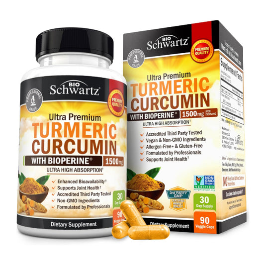 Turmeric Curcumin with Black Pepper Extract 1500mg - High Absorption Ultra Potent Turmeric Supplement with 95% Curcuminoids and BioPerine - Non GMO Tumeric Capsules for Joint Support - 90 Capsules