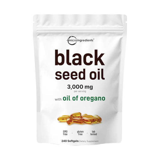 Micro Ingredients Black Seed Oil Softgels, 3,000mg, 240 Count | 2-in-1 Formula with Oil of Oregano, Carvacrol & Thymoquinone | Plant Based, Non-GMO, & Immune Support