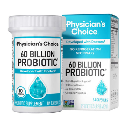 Physician's CHOICE Probiotics 60 Billion CFU - 10 Strains + Organic Prebiotics - Immune, Digestive & Gut Health - Supports Occasional Constipation, Diarrhea, Gas & Bloating - for Women & Men - 84ct