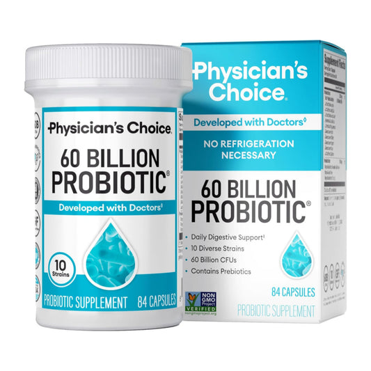 Physician's CHOICE Probiotics 60 Billion CFU - 10 Strains + Organic Prebiotics - Immune, Digestive & Gut Health - Supports Occasional Constipation, Diarrhea, Gas & Bloating - for Women & Men - 84ct