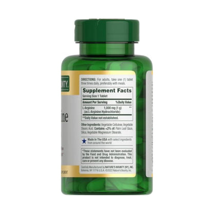 Nature’s Bounty L-Arginine 1000mg for Supporting Blood Flow and Vascular Function – Non-GMO, Gluten Free, 50 Tablets