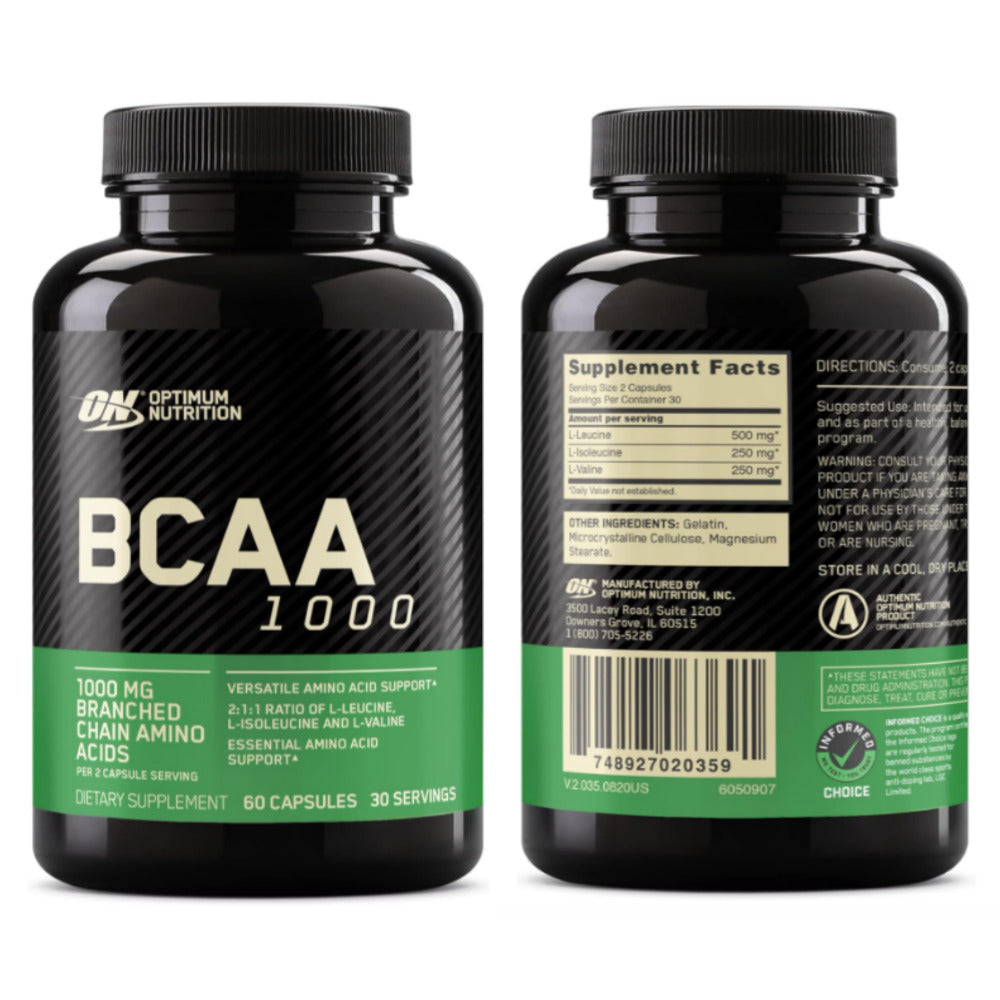 Optimum Nutrition Instantized BCAA Capsules, Keto Friendly Branched Chain Essential Amino Acids, 1000mg, 60 Count