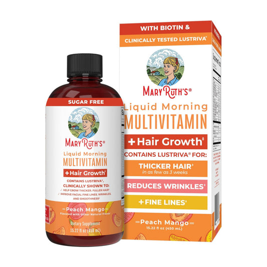 MaryRuth's Liquid Multivitamin + Hair Growth | Biotin 10000mcg | Lustriva Hair Growth Supplement | Clinically Tested in Women for Thicker Hair & Facial Wrinkles | Skin Care | Ages 18+ | 15.22 Fl Oz