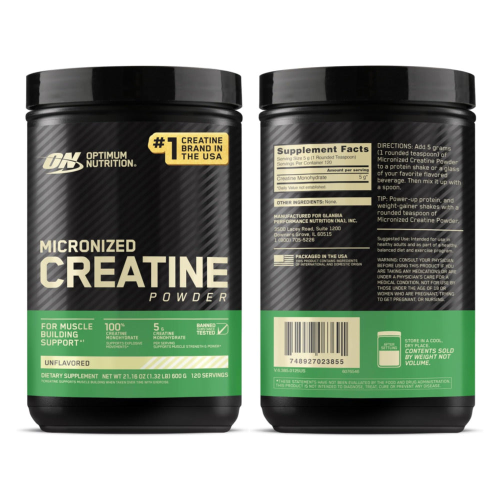 Optimum Nutrition Micronized Creatine Monohydrate Powder, Unflavored, 120 Servings, 600 Grams